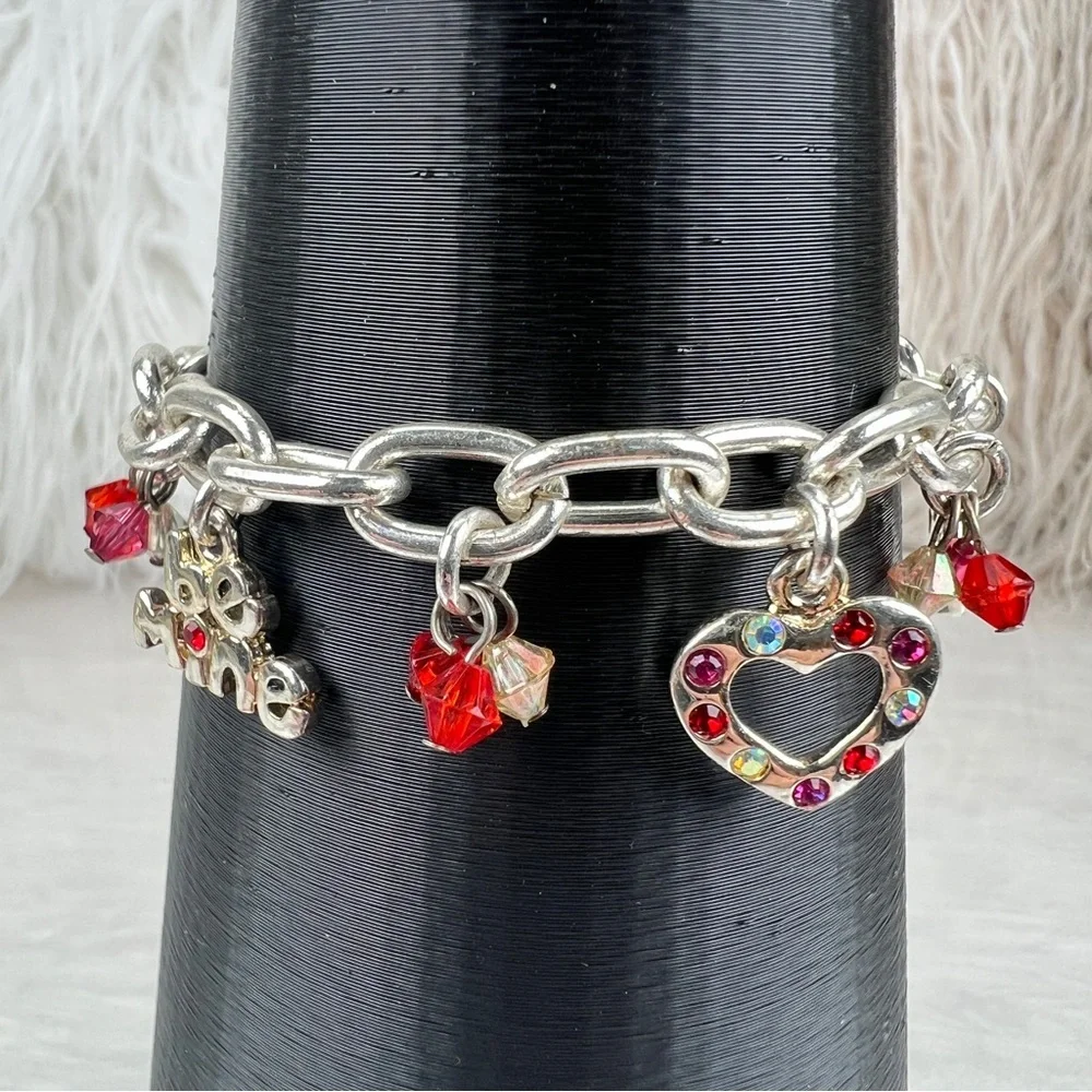 Silvertone and red charm Valentine, be mine heart small costume bracelet